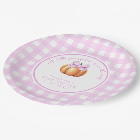 Kürbis mit rosa Bug in Käfig Babydusche Pappteller (Schrägansicht)