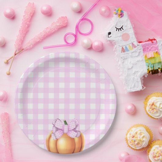 Kürbis mit rosa Bug in Käfig Babydusche Pappteller (Party)