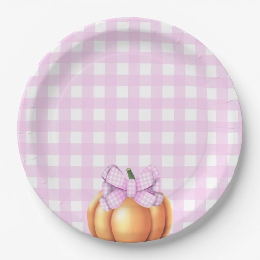 Kürbis mit rosa Bug in Käfig Babydusche Pappteller (Vorderseite)