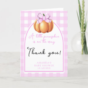 Kürbis mit rosa Schleifenbogen Baby Shower Dankeskarte