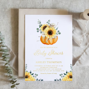 Kürbis mit Sonnenblumen Rustikale Herbst-Baby-Part Folieneinladung