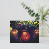 Kürbis-Mums-Tischdekoration mit Candy Corn Postkarte (Stehend Vorderseite)
