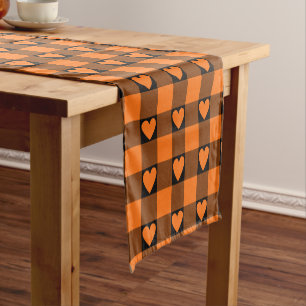 Kürbis-Orange-Buffalo-Heart-Karotisch-Tischläufer Kurzer Tischläufer