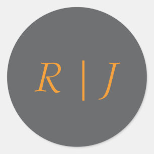 Kürbis Orange Grau Monogramme Herbst Hochzeit Runder Aufkleber