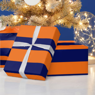 Kürbis Orange, Marineblau XL Streifen Muster V Geschenkpapier