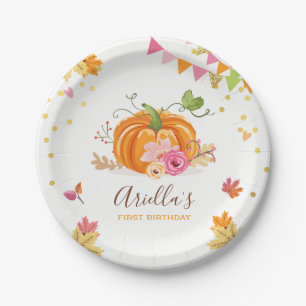 Kürbis-PapierTeller-rosa Goldgeburtstags-Herbst Pappteller