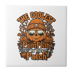 Kürbis-Patch-Halloween-Mütze-Sonnenbrille coolster Fliese