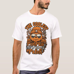 Kürbis-Patch-Halloween-Mütze-Sonnenbrille coolster T-Shirt