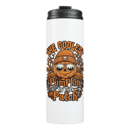 Kürbis-Patch-Halloween-Mütze-Sonnenbrille coolster Thermosbecher (Vorderseite)