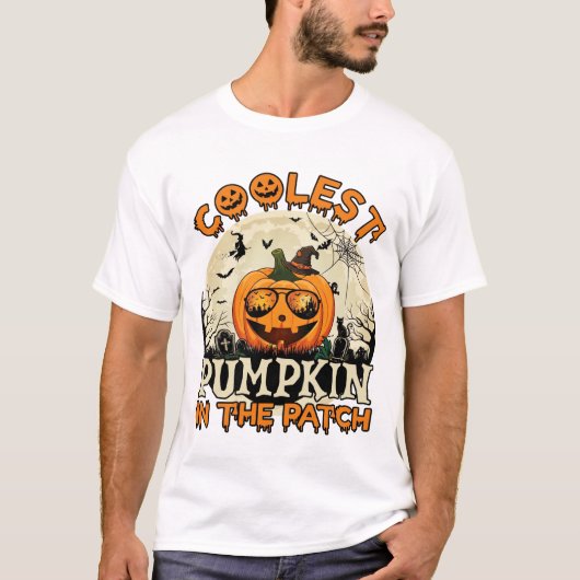 Kürbis-Patch-Sonnenbrille Hexenhut Halloween cool T-Shirt (Vorderseite)
