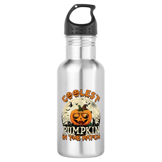 Kürbis-Patch-Sonnenbrille Hexenhut Halloween Edelstahlflasche (Vorderseite)