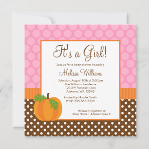 Kürbis-Polka-Punkt-Herbst-Mädchen-Baby-Shower-Einl Einladung