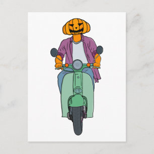Kürbis-Reiter auf Mint-Scooter Postkarte