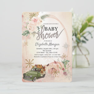 Kürbis-Retro-LKW, Rosen, Schneeflocken Babyparty Einladung