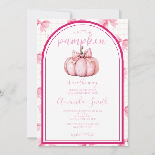 Kürbis-Rosa-Bugkokette Herbstbabydusche Einladung (Vorderseite)