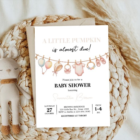Kürbis-Rosa-Bugkokette Herbstbabydusche Einladung