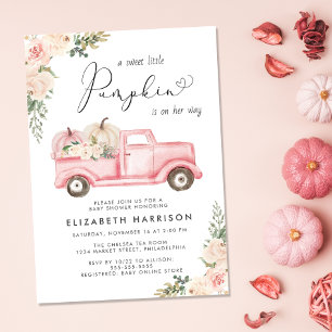 Kürbis Rosa Florale Vintage-LKW Baby Mädchen Showe Einladung