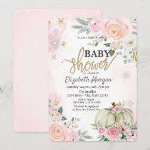 Kürbis Rosa Rosen Punkte Babyparty Einladung