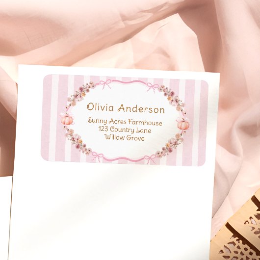 Kürbis Rosa Schleife Baby Shower Rücksende-Adresse Adressaufkleber