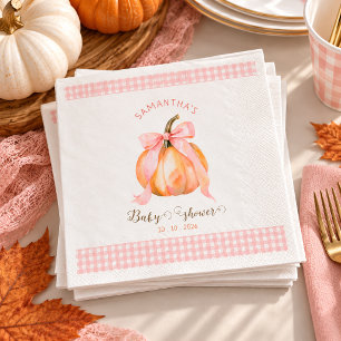 Kürbis rosa Schleife Gingham Baby Shower Serviette