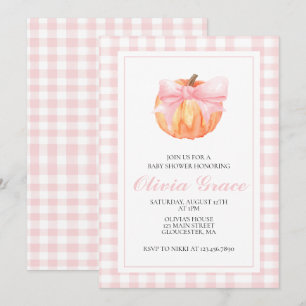 Kürbis Rosa Schleife Kariert Baby Shower Einladung