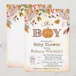 Kürbis-Rustikale-Blätter-Holz-Baby-Shower-Einladun Einladung