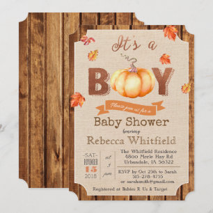 Kürbis-Rustikale-Blätter-Holz-Baby-Shower-Einladun Einladung