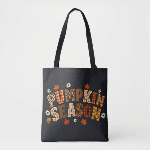 Kürbis-Saison Herbst Florale Plaid-Typografie Tasche