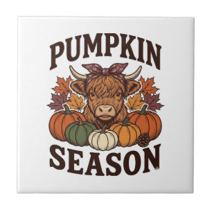 Kürbis-Saison Highland-Kuh Vintage Herbst-Shirt_1 Fliese