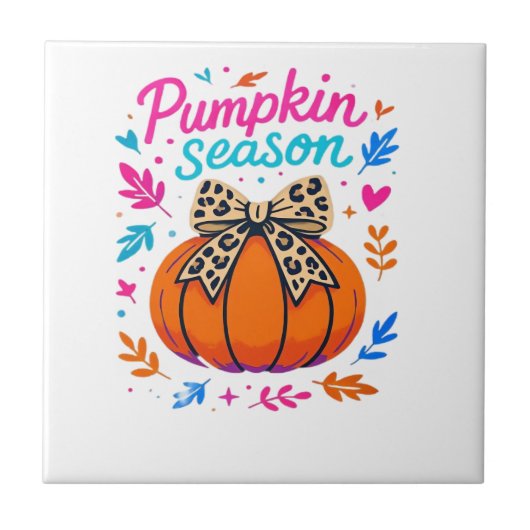 Kürbis-Saison-Leoparden-Bogen-Design � Cute Herbst Fliese (Vorderseite)