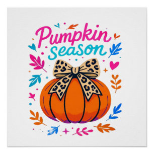 Kürbis-Saison-Leoparden-Bogen-Design � Cute Herbst Poster