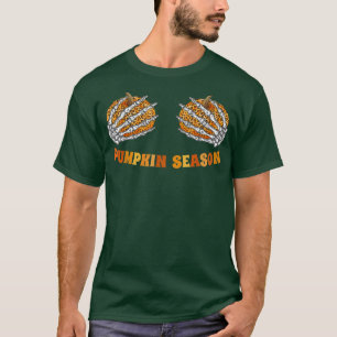 Kürbis-Saison-Leoparden-Kürbis-Brustkorb-Skelett-H T-Shirt