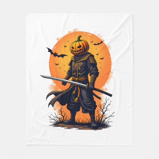 Kürbis-Samurai � Halloween-Krieger T-Shirt Fleecedecke (Vorderseite)