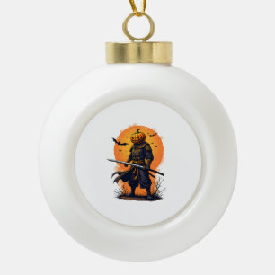 Kürbis-Samurai � Halloween-Krieger-T-Shirt Keramik Kugel-Ornament