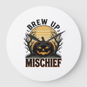 Kürbis-Schabernack-Shirt Vintage-Halloween-Grafik_ Große Wanduhr