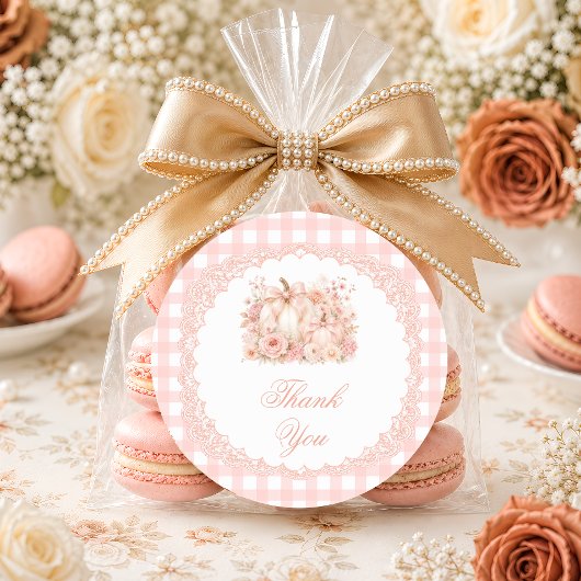 Kürbis-Schleife-Gingham-Dankeschön Runder Aufkleber