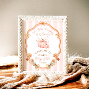 Kürbis-Schleife-Herbst-Blumen-Baby-Shower-Willkomm Poster