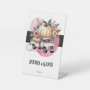 Kürbis Schwarz Rosa Blumen-LKW-Baby-Party Sockelschild