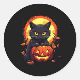 Kürbis-Schwarze-Katze-Halloween-Vintage-Kostüm für Runder Aufkleber