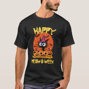 Kürbis Schwarze Katze Mond Glücklich Miauen O Ween T-Shirt