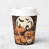 Kürbis, Schwarze Katzen, Fledermäuse und Vollmond Pappbecher (Rückseite)