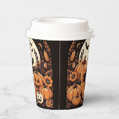 Kürbis, Schwarze Katzen, Fledermäuse und Vollmond Pappbecher (Rechts)