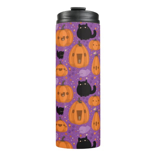 Kürbis, Schwarze Katzen und Geist Thermosbecher (Vorderseite)