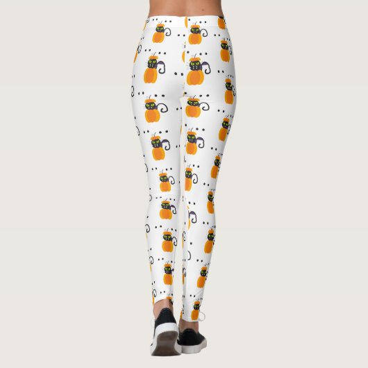 Kürbis, schwarze Katzenjammer, Halloween-Muster Leggings (Rückseite)