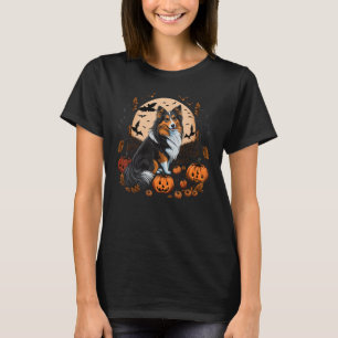 Kürbis-Shetland-Schäferhund-Kostüm auf Sheltie Hal T-Shirt