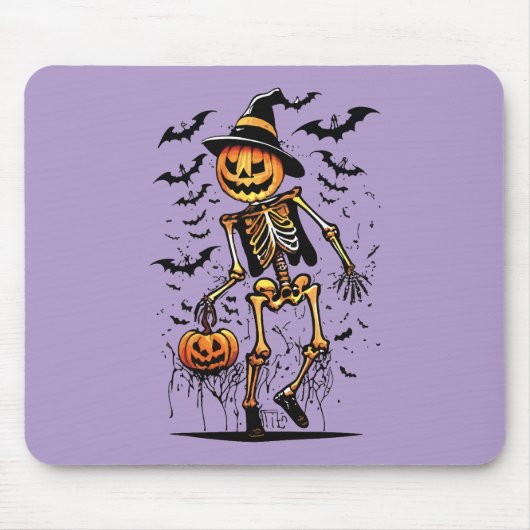 Kürbis-Skelett-Halloween-Kunst Mousepad (Vorne)