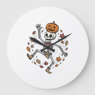 Kürbis-Skelett-Shirt Vintage-Gravur Herbst Da Große Wanduhr