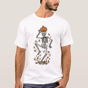 Kürbis-Skelett-Shirt Vintage-Tanzknochen-Kunst T-Shirt