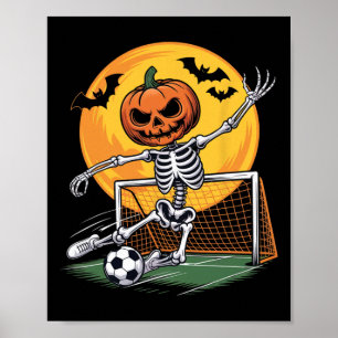 Kürbis-Skelett-Torhüter-Fußball-Halloween-Grusel-S Poster