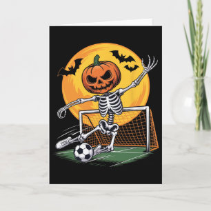 Kürbis-Skelett-Torhüter-Fußball-Halloween-Gruselig Karte
